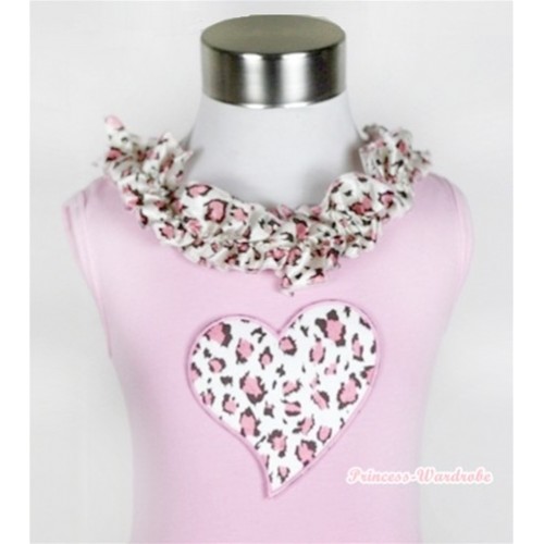 Light Pink Tank Tops with Light Pink Leopard Heart Print with Light Pink Leopard Satin Lacing TP37 
