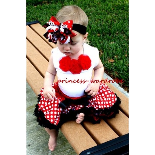 White Baby Pettitop & Red Rosettes with Minnie Baby Pettiskirt NG05 