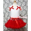 Red White Polka Dots Heart Print White Baby Pettitop & Minnie Ruffles & Red Bow with Minnie Waist Baby Pettiskirt NG334 