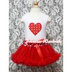 Red White Polka Dots Heart Print White Baby Pettitop & Red Ruffles & Red Bows with Minnie Waist Baby Pettiskirt NG337 
