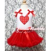 Red White Polka Dots Heart Print White Baby Pettitop & Red Ruffles & Red Bows with Minnie Waist Baby Pettiskirt NG337 