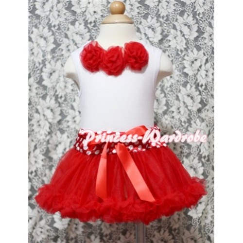 White Baby Pettitop & Red Rosettes with Minnie Waist Baby Pettiskirt NG342 