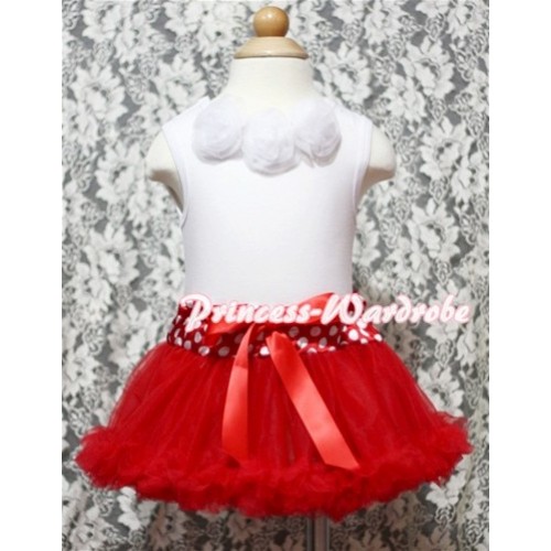 White  Baby Pettitop & White Rosettes with Minnie Waist Baby Pettiskirt NG343 