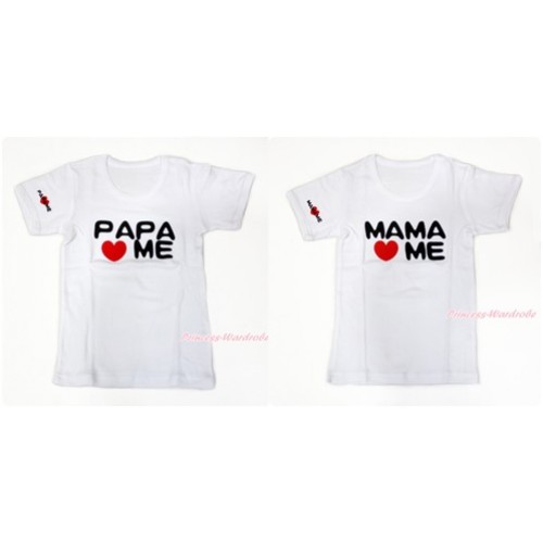 Mother Father's Day White Short Sleeves Top with Papa Love Me & Mama Love Me Print TS23 