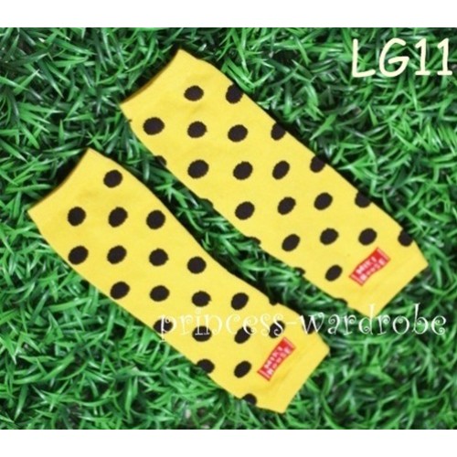 Newborn Baby Black Polka Dots Yellow Leg Warmers Leggings LG11 