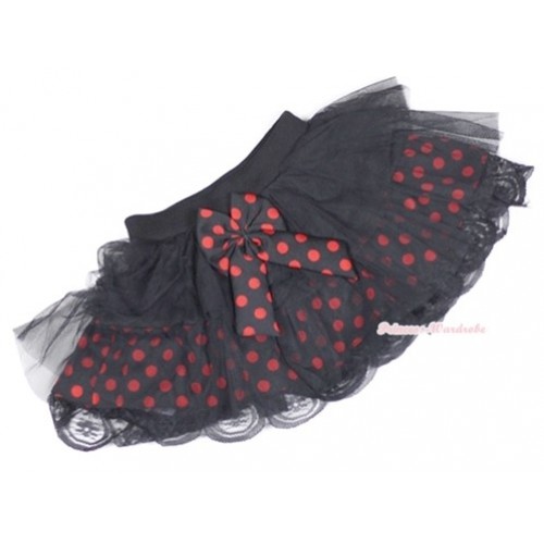 Black Red Polka Dots Tiered Layer Skirt Dress B147 