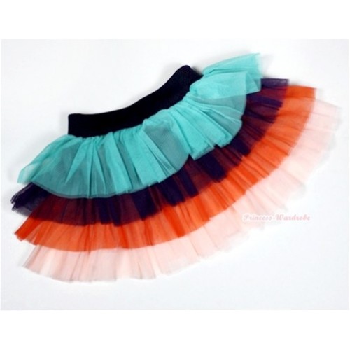 Aqua Blue Black Orange Tiered Layer Skirt Dress B151 