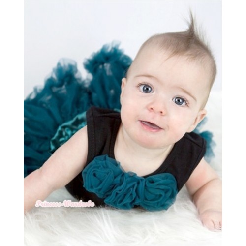 Black Baby Pettitop With Teal Green Rosettes With Teal Green Baby Pettiskirt NG1166 