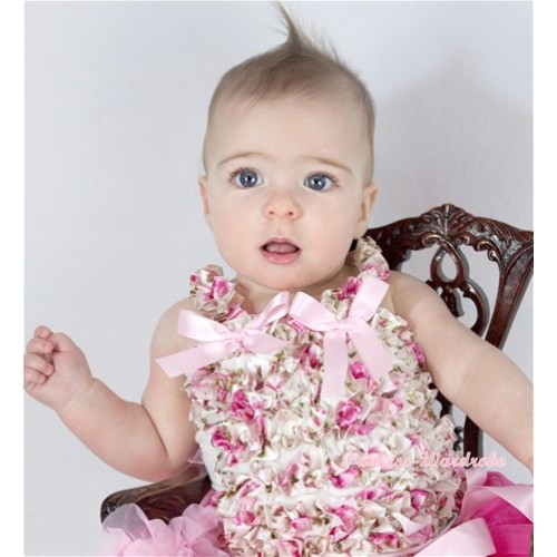 Rose Fusion Ruffles Baby Tank Top with Light Pink Bow Ribbon RT14 