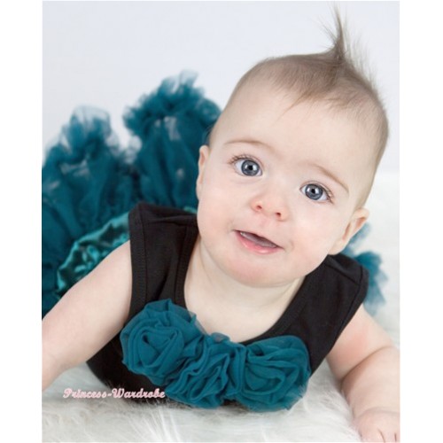 Black Baby Pettitop with Teal Green Rosettes NT162 