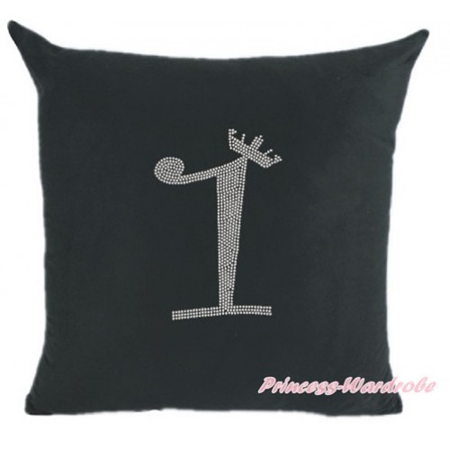 Black Home Sofa Cushion Cover with 1st Sparkle Crystal Bling Rhinestone Birthday Number Print HG018 