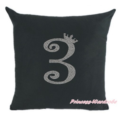 Black Home Sofa Cushion Cover with 3rd Sparkle Crystal Bling Rhinestone Birthday Number Print HG020 