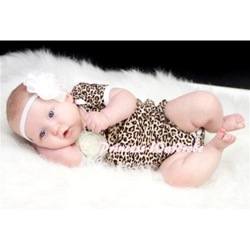 Leopard Print Baby Jumpsuit with One Cream White Rose TH13 