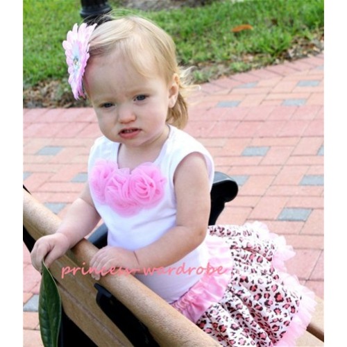 White Baby Pettitop & Light Pink Rosettes with Light Pink Leopard Baby Pettiskirt NG47 