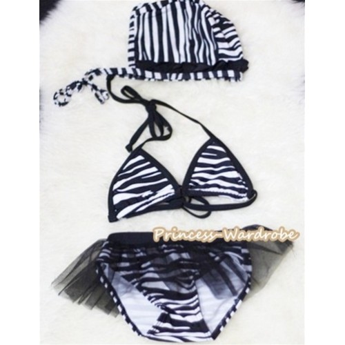Wild Zebra Pattern Bikini Swimwear with Swim Cap SW51 