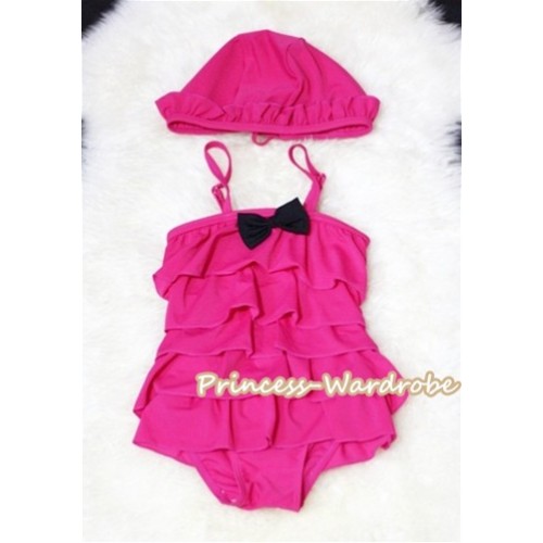 Lovely Bow Hot Pink Layer Swimwear with Swim Cap SW53 