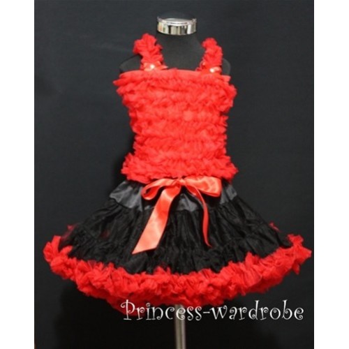 Black Red Pettiskirt with Matching Red Ruffles Tank Tops MR64 