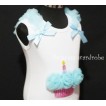 White Birthday Cake Tank Top with Light Blue Rosettes and Bow TC06 