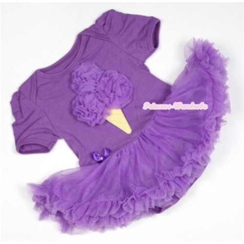 Dark Purple Baby Jumpsuit Dark Purple Pettiskirt with Dark Purple Rosettes Ice Cream Print JS516 