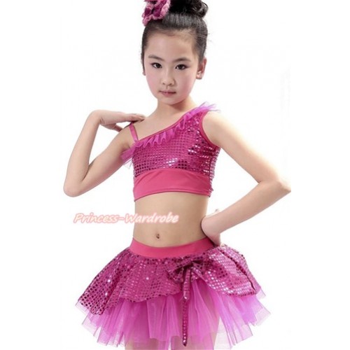 Hot Pink Sparkle Sequins Top with Dress Up Dance Pettiskirt Set B250 