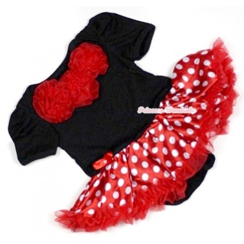 Black Baby Jumpsuit Minnie Dots Pettiskirt with Red Rosettes JS485 