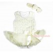 Valentine's Day Cream White Romantic Rose Baby Bodysuit Pettiskirt & Cream White Bow & Cream White Headband Roes Bow JS2777 
