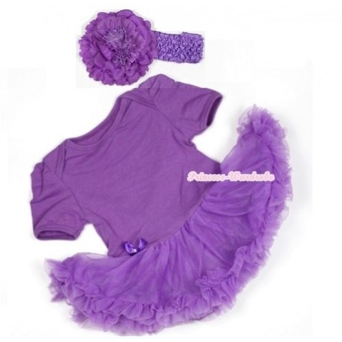 Dark Purple Baby Jumpsuit Dark Purple Pettiskirt With Dark Purple Headband Dark Purple Peony JS536 