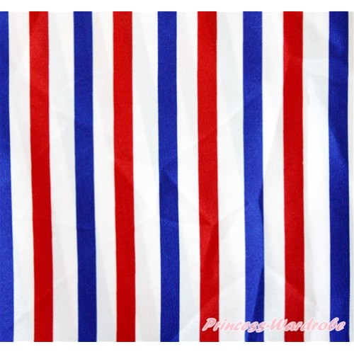 1 Yard Red White Royal Blue Striped Print Satin Fabrics HG066 