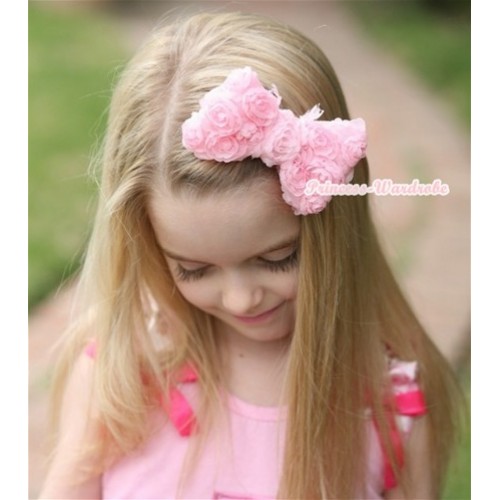 Light Pink Romantic Rose Bow Hair Clip H514 