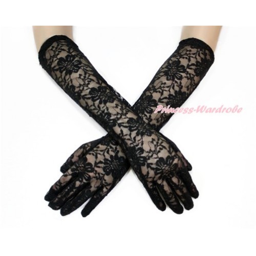 Black Wedding Elbow Length Princess Costume Long Lace See Through Gloves PG003 