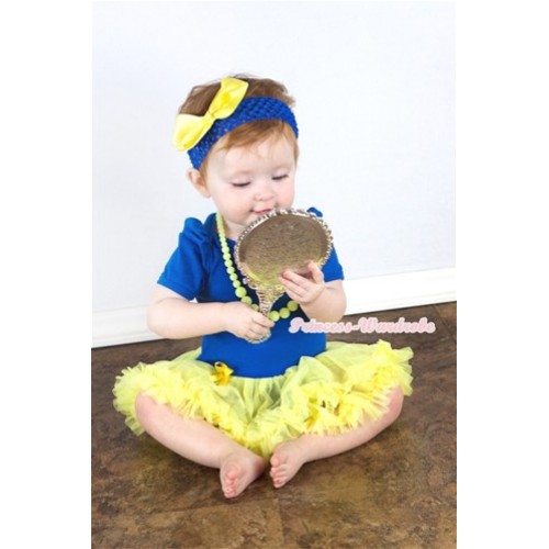 Royal Blue Baby Jumpsuit Yellow Pettiskirt With Royal Blue Headband & Optional Bow JS257 