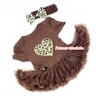 Brown Baby Jumpsuit Brown Pettiskirt With Leopard Heart Print With Brown Headband Leopard Satin Bow JS288 