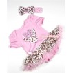 Light Pink Baby Jumpsuit Light Pink Leopard Pettiskirt With Light Pink Leopard Minnie Print With Optional Headband & Light Pink Leopard Satin Bow JS263 