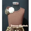 Brown Tank Top with a Bunch of Brown Leopard Cream White Rosettes and Brown Bow TM180 