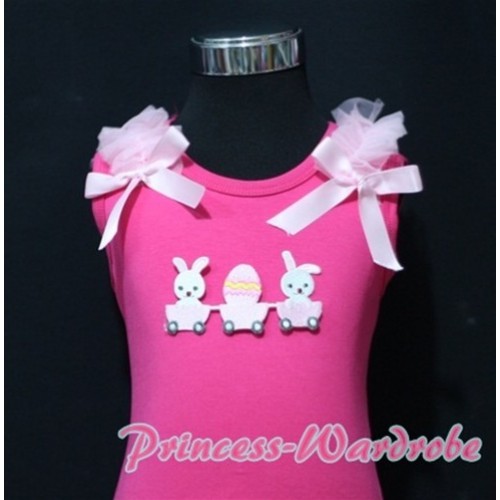 Rabbit Egg Print Hot Pink Tank Top with Light Pink Ruffles Light Pink Bows TM189 
