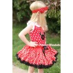 Minnie Dots Tank Top with 6th Birthday Number Minnie Print with White Ruffles & White Bow & Minnie Polka Dots Pettiskirt MH076 