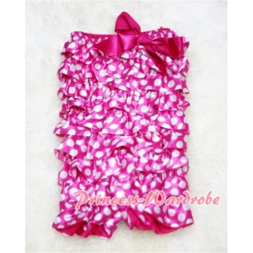 Hot Pink White Polka Dot Chiffon Romper with Hot Pink Bow LR50 