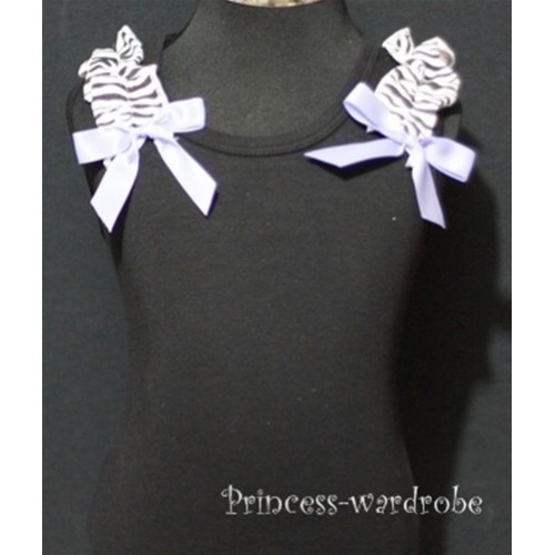 Black Baby Pettitop & Zebra Ruffles & Light Purple Bow TB65-1 
