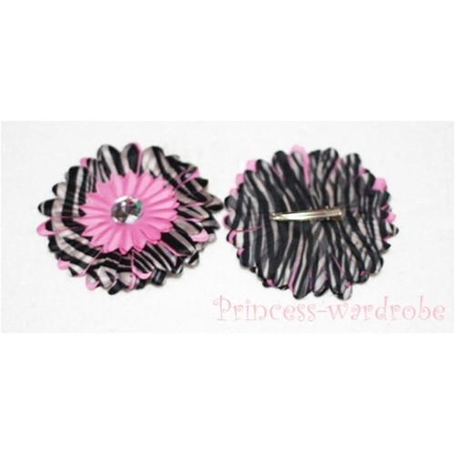 Light Pink Zebra Crystal Daisy Hair Pin H104 