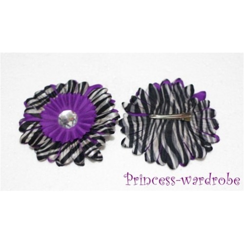 Dark Purple Zebra Crystal Daisy Hair Pin H106 