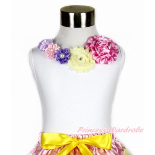 White Tank Top With Rainbow Pearl Flower Lacing TB749 