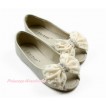 Cream White Pearl Bow with Ivory Cream White Open Toe Shoes D02CreamWhite 
