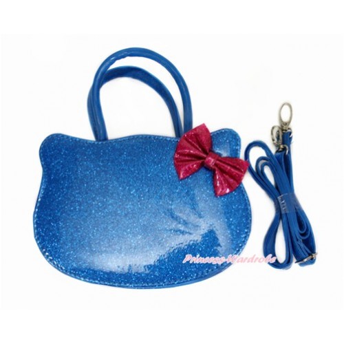 Red Bow with Sparkle Royal Blue Kitty Shaped Cute Handbag Petti Bag Purse With Strap CB153 