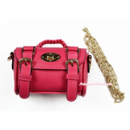 Gold Chain Hot Pink Leather With Double Buckle Little Cute Petti Shoulder Bag With Strap CB159 