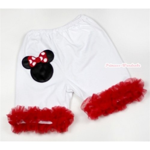 White Cotton Short Pantie With Red Ruffles With Minnie Print B059 
