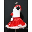 Red White Pettiskirt With White Birthday Cake Tank Top with Red Rosettes &Red Ruffles&Bow MC06 