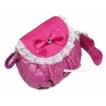 Hot Pink White Lacing & Crystal Bow Soft Petti Bag Purse With Bead Strap CB59 
