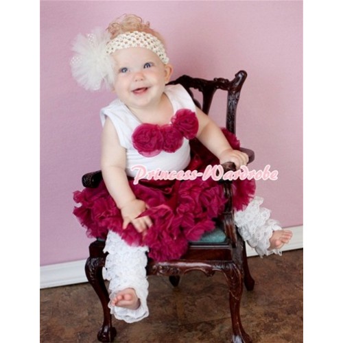 White Baby Pettitop & Raspberry Rosettes with Raspberry Baby Pettiskirt NG355 