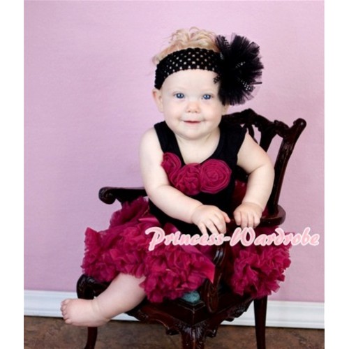 Black Baby Pettitop & Raspberry Rosettes with Raspberry Baby Pettiskirt NG356 