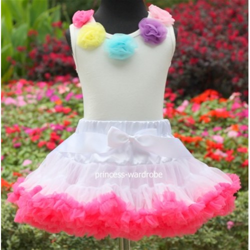 White Tank Tops with Rainbow Rosettes & White Hot Pink Pettiskirt M147 